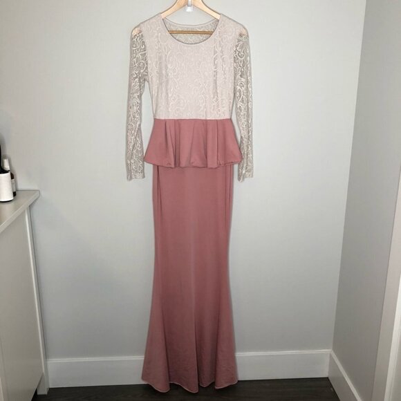 PINK & White Lace Peplum Floor  Length Gown - Picture 1 of 4